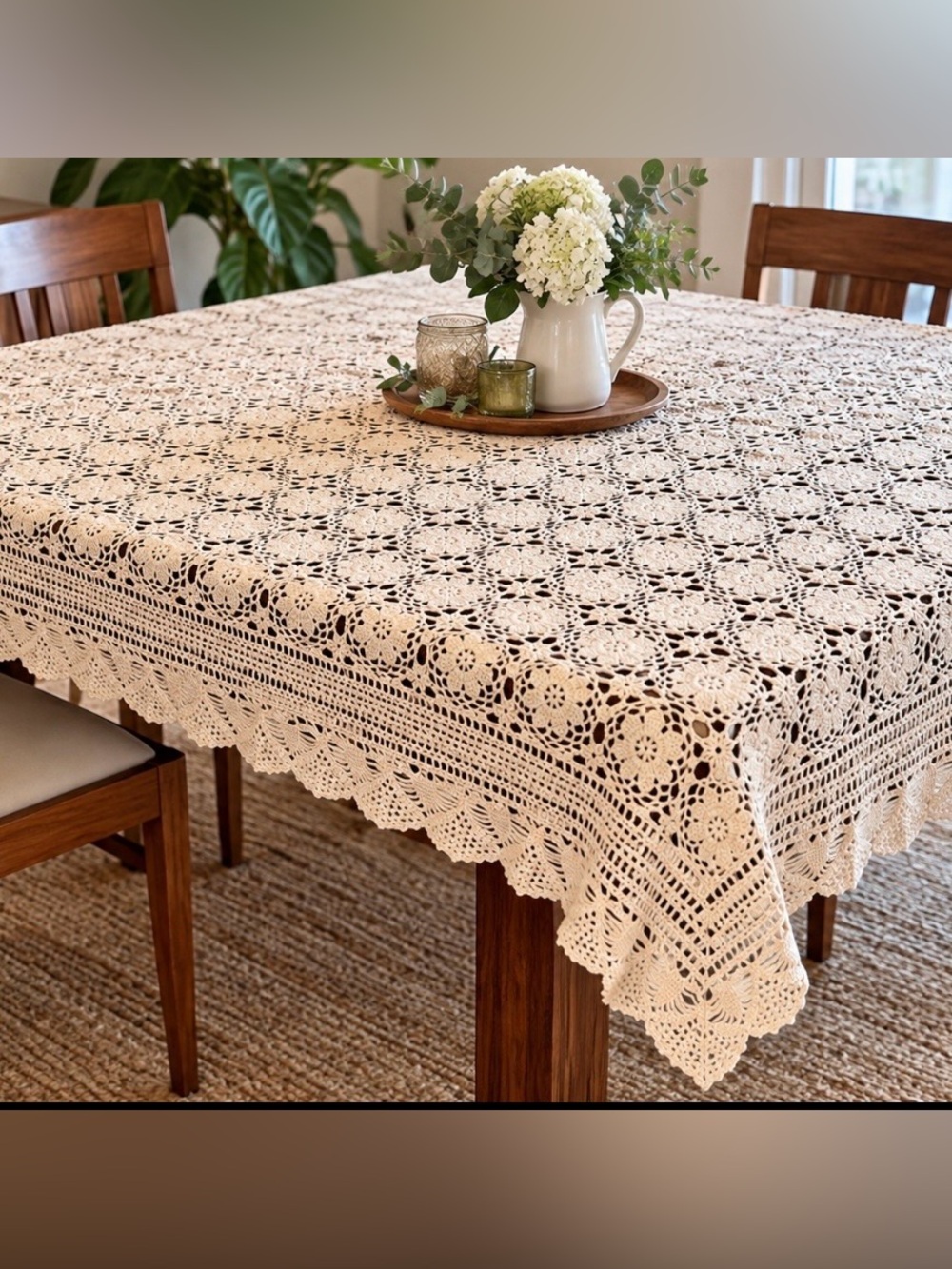 Vintage Crochet Lace Piece - Table Cloth, Throw or Bed Runner 86” x 56”